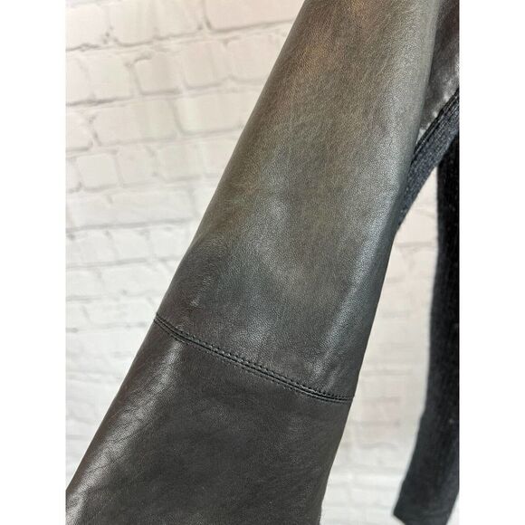 VINCE dark gray wool yak knit lamb leather sleeve open front cardigan sweater S - Picture 12 of 12